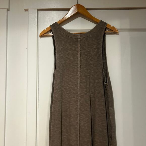 Free People Beach Be Happy Pinafore Maxi Dress Womens Small Olive Pockets V-neck - Picture 6 of 8